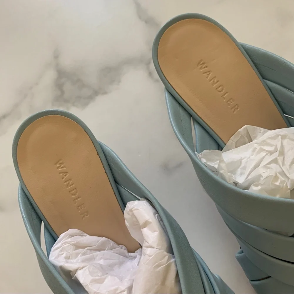New Wandler Louie woven Italian leather mules in Sky blue EU 39